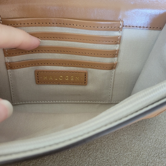 Halogen Nordstrom Pebbled Leather Wristlet Purse Wallet Tan - Picture 7 of 11